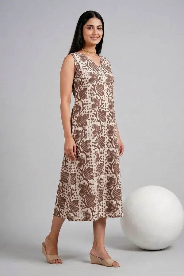 Grey_Floral_Printed_Cotton_A-Line_One_Piece_Dress_For_Women