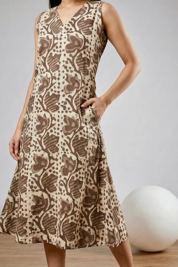 Grey_Floral_Printed_Cotton_A-Line_One_Piece_Dress_For_Women