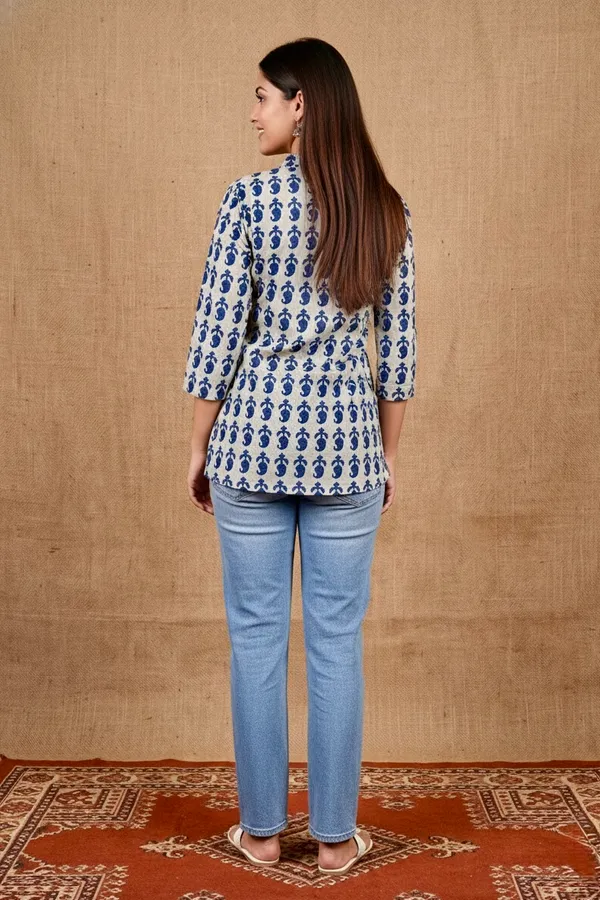 Indigo_Floral_Printed_Cotton_Short_Top_For_Women