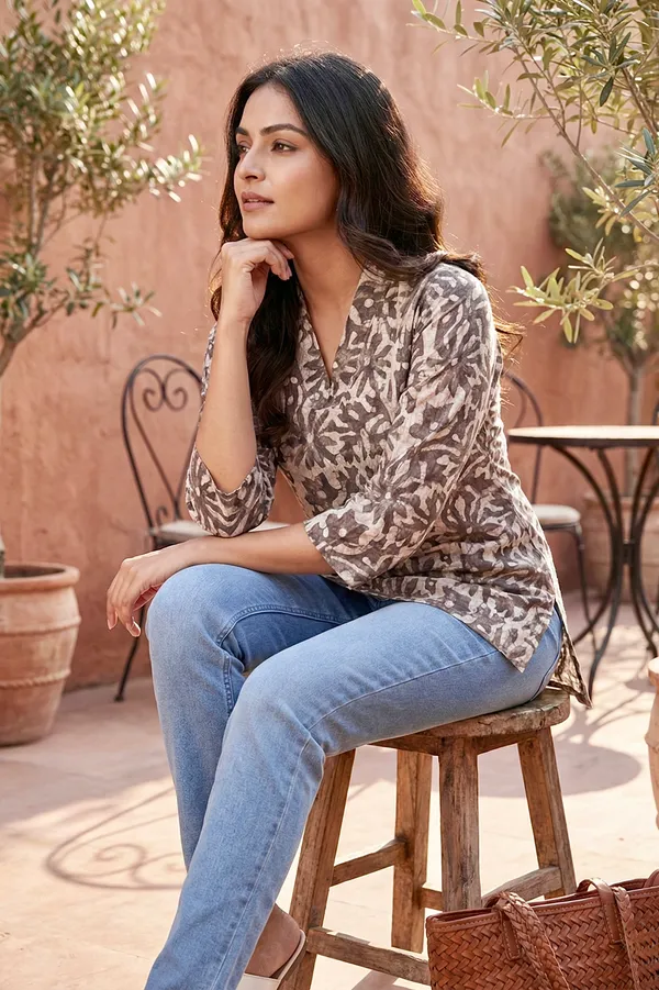 Grey_Printed_Cotton_Short_Top_For_Women