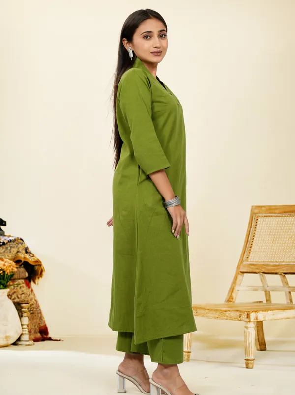 Olive_Premium_Cotton_Long_Co-Ord_Set_For_Women