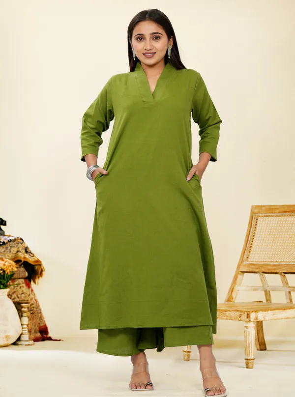 Olive_Premium_Cotton_Long_Co-Ord_Set_For_Women