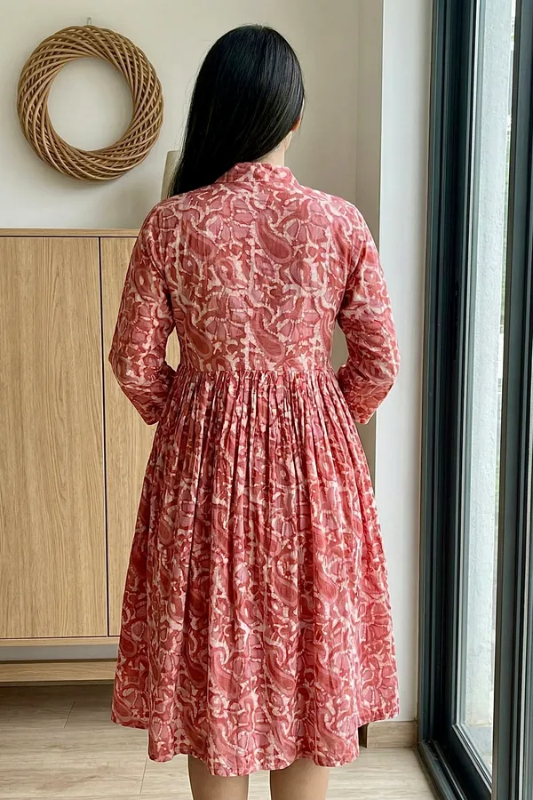 Dusty_Rose_Printed_Cotton_One_Piece_Dress_For_Women