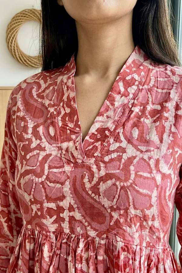Dusty_Rose_Printed_Cotton_One_Piece_Dress_For_Women