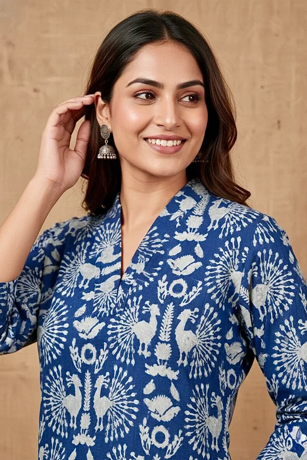 Indigo_Peacock_Printed_Cotton_Short_Top_For_Women