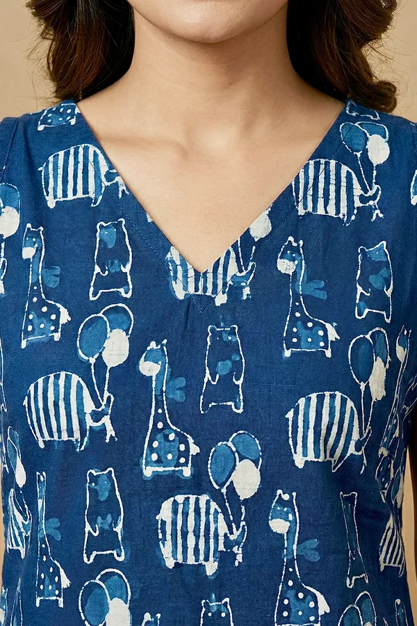 Indigo_Animal_Printed_Cotton_A-Line_One_Piece_Dress_For_Women