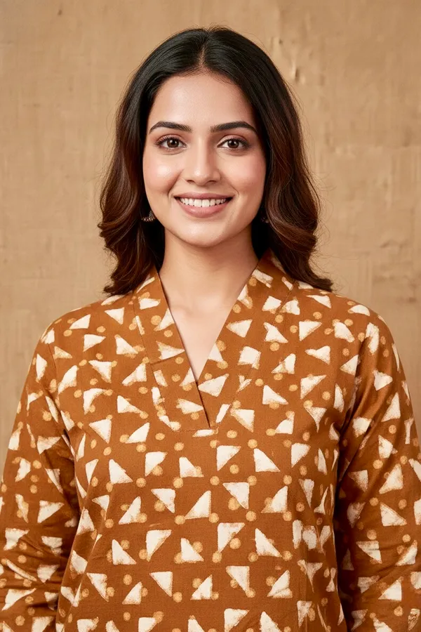 Warn_Rust_Brown_Printed_Cotton_Short_Top_For_Women