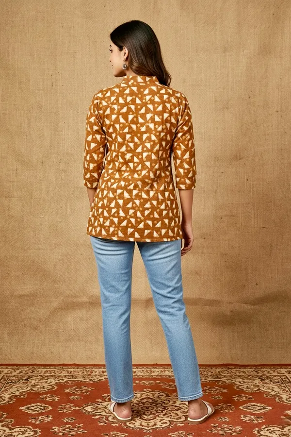 Warn_Rust_Brown_Printed_Cotton_Short_Top_For_Women