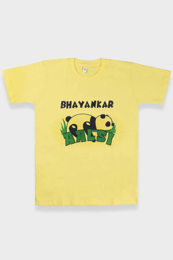 Yellow_Polyester_Printed_Short_Sleeve_Casual_T_Shirt_For_Boys_&_Girls