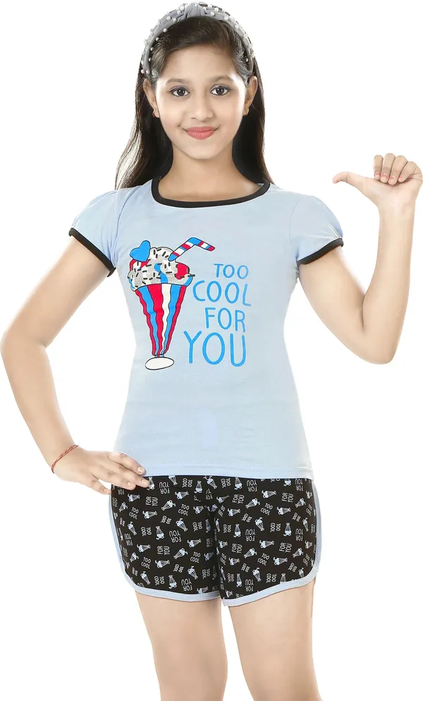 Blue_Cotton_Printed_Half_Sleeve__Top_&_Shorts_Set_For_Girls