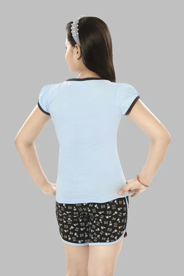 Blue_Cotton_Printed_Half_Sleeve__Top_&_Shorts_Set_For_Girls