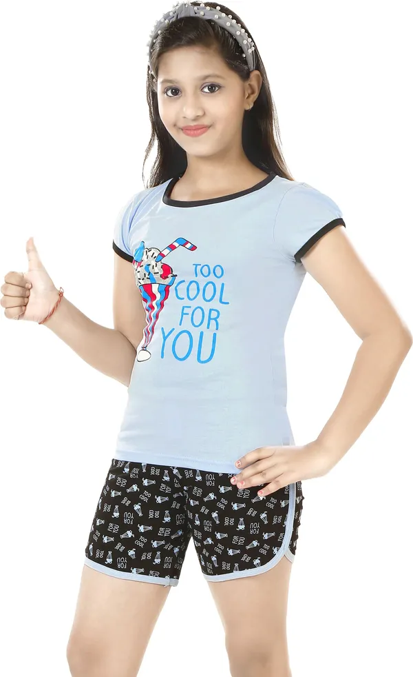 Blue_Cotton_Printed_Half_Sleeve__Top_&_Shorts_Set_For_Girls