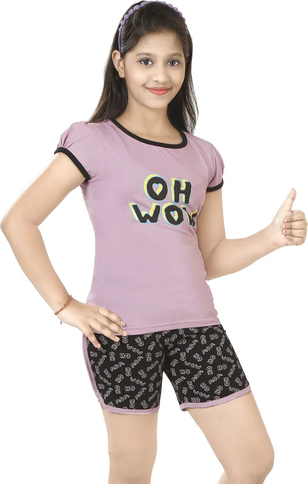 Purple_Cotton_Printed_Half_Sleeve__Top_&_Shorts_Set_For_Girls