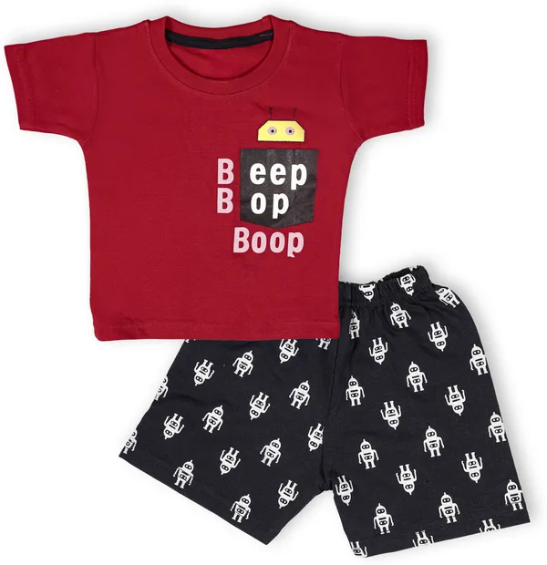 Red_Cotton_Printed__Casual_T-Shirt_&_Short_For_Baby_Boys_&_Baby_Girls
