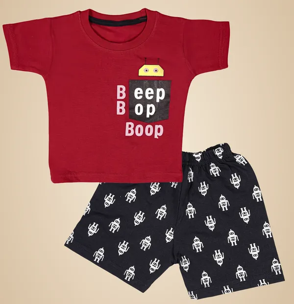 Red_Cotton_Printed__Casual_T-Shirt_&_Short_For_Baby_Boys_&_Baby_Girls