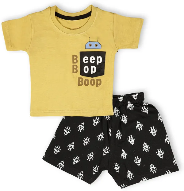 Yellow_Cotton_Printed__Casual_T-Shirt_&_Short_For_Baby_Boys_&_Baby_Girls