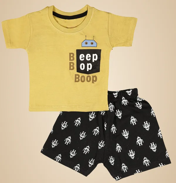 Yellow_Cotton_Printed__Casual_T-Shirt_&_Short_For_Baby_Boys_&_Baby_Girls