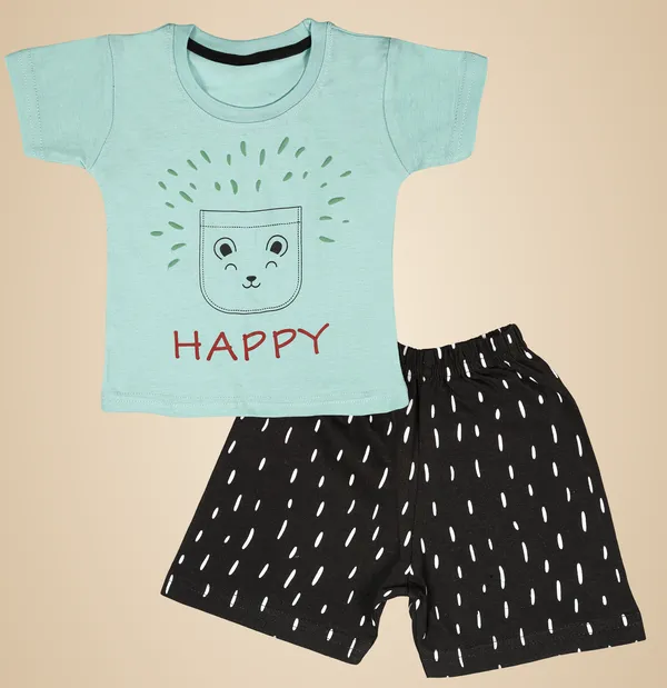 Green_Cotton_Printed__Casual_T-Shirt_&_Short_For_Baby_Boys_&_Baby_Girls