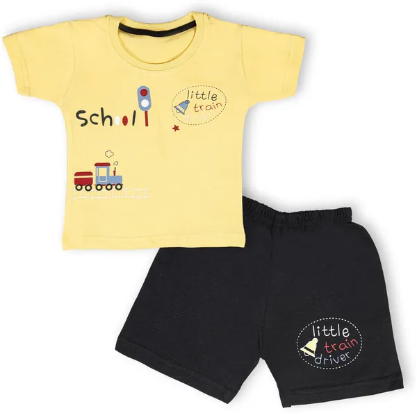 Yellow_Cotton_Printed_Short_Sleeve_Casual_T-Shirt_&_Short_For_Baby_Boys_&_Baby_Girls