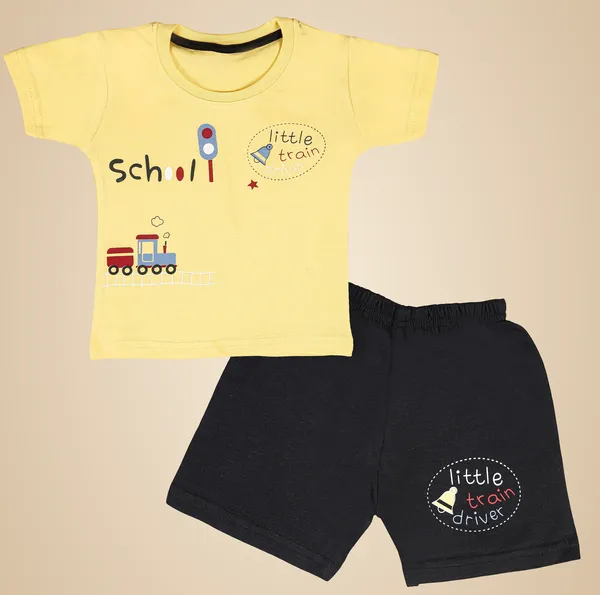 Yellow_Cotton_Printed_Short_Sleeve_Casual_T-Shirt_&_Short_For_Baby_Boys_&_Baby_Girls