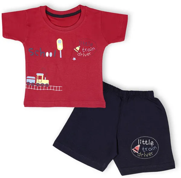 Red_Cotton_Printed__Casual_T-Shirt_&_Short_For_Baby_Boys_&_Baby_Girls