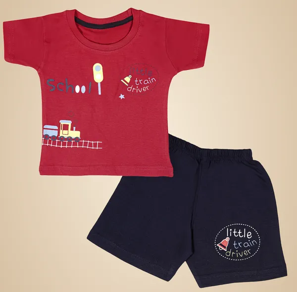 Red_Cotton_Printed__Casual_T-Shirt_&_Short_For_Baby_Boys_&_Baby_Girls