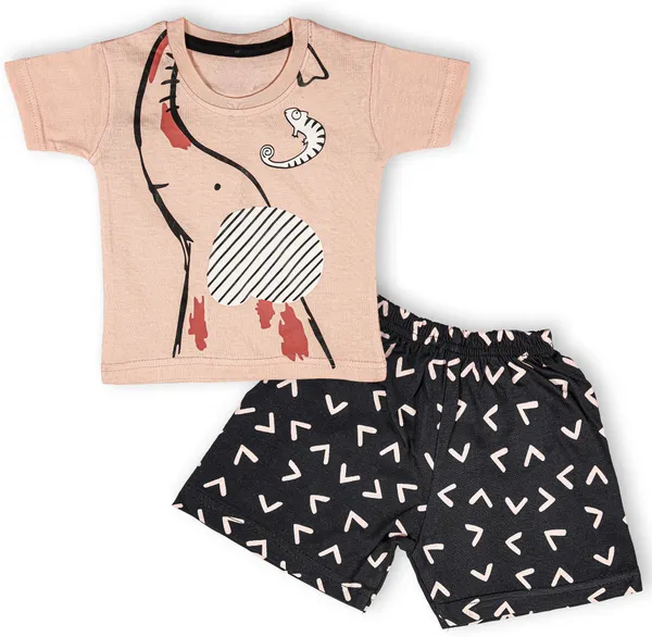 Orange_Cotton_Printed__Casual_T-Shirt_&_Short_For_Baby_Boys_&_Baby_Girls
