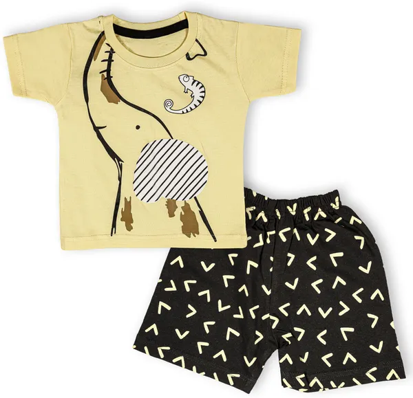 Yellow_Cotton_Printed__Casual_T-Shirt_&_Short_For_Baby_Boys_&_Baby_Girls