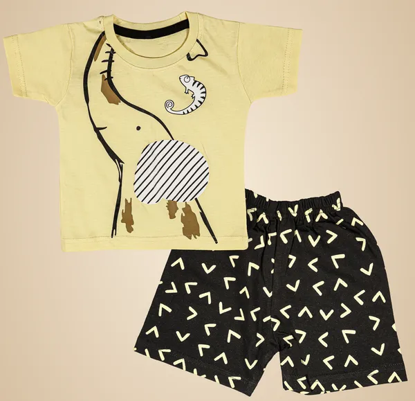 Yellow_Cotton_Printed__Casual_T-Shirt_&_Short_For_Baby_Boys_&_Baby_Girls