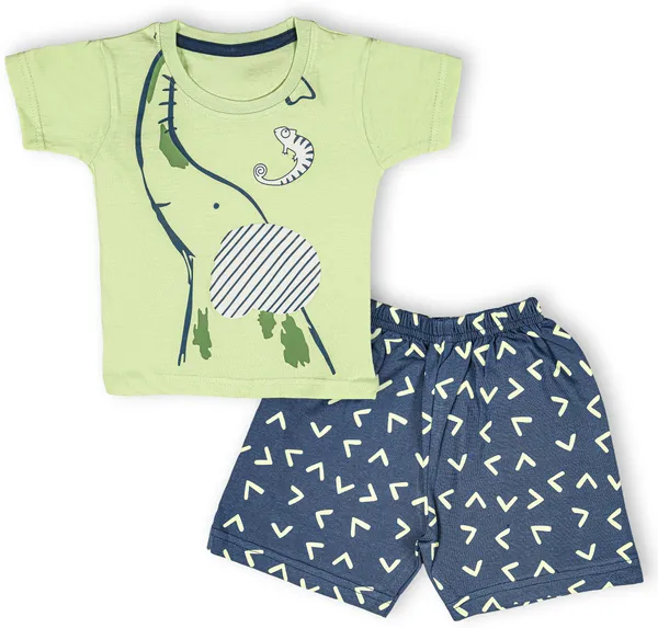 Green_Cotton_Printed__Casual_T-Shirt_&_Short_For_Baby_Boys_&_Baby_Girls