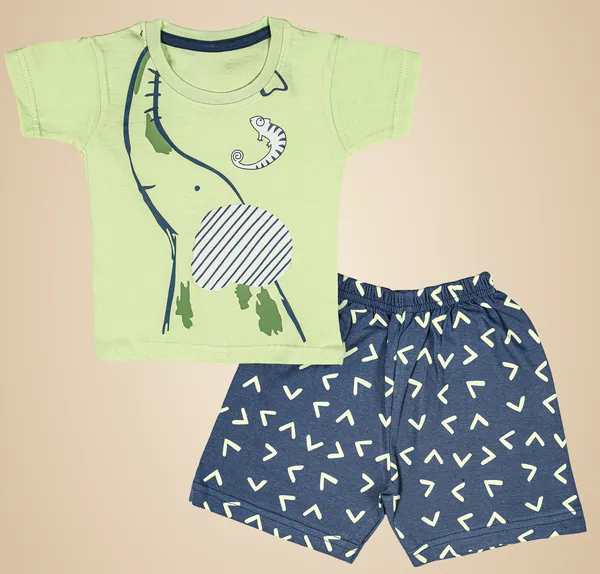 Green_Cotton_Printed__Casual_T-Shirt_&_Short_For_Baby_Boys_&_Baby_Girls