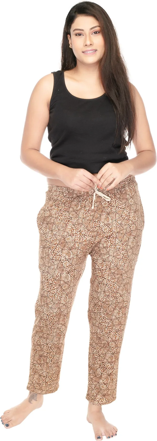 Brown_Cotton_Printed__Casual_Pyjama_For_Women