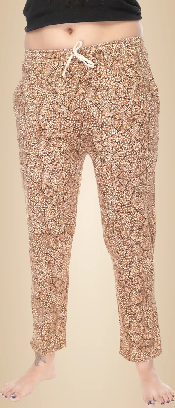 Brown_Cotton_Printed__Casual_Pyjama_For_Women