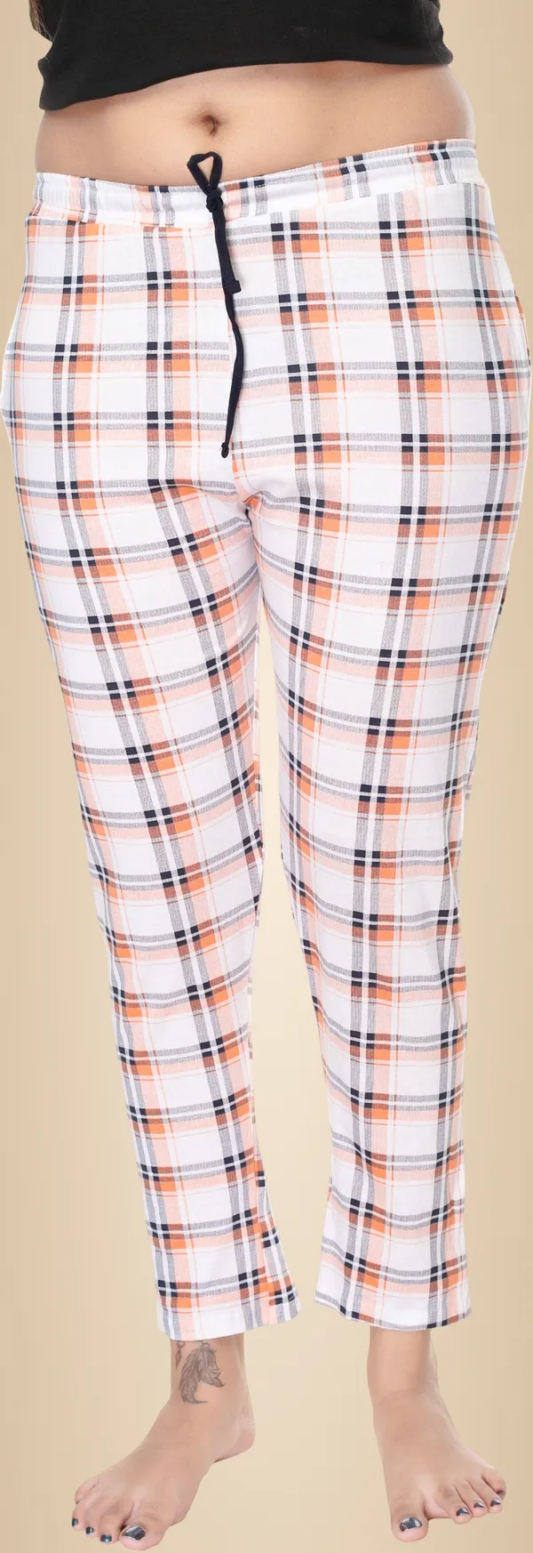 Multicolour_Cotton_Checkered__Casual_Pyjama_For_Women