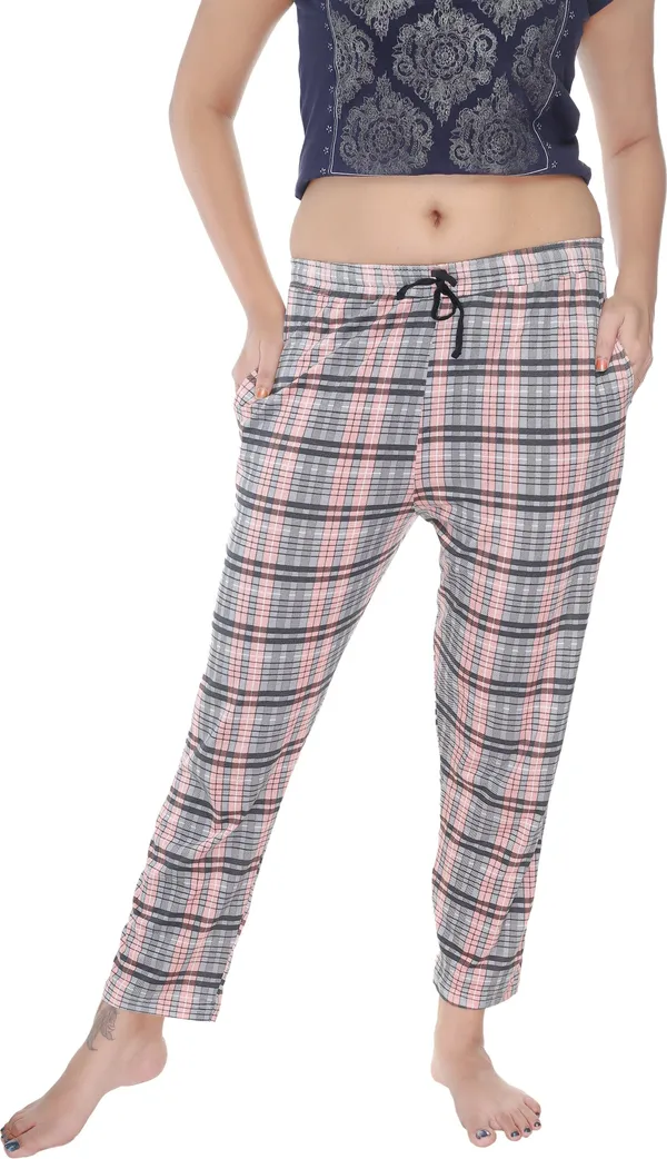 Multicolour_Cotton_Checkered__Casual_Pyjama_For_Women