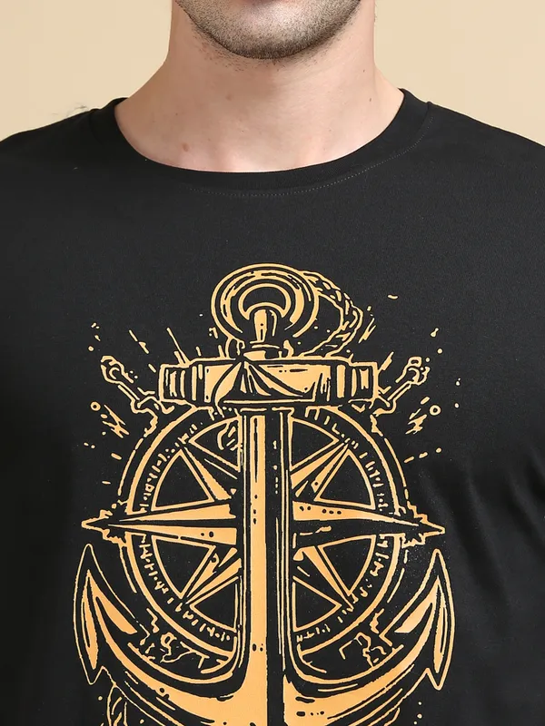 Black_Anchored_Compass__Cotton_Round_Neck_T-Shirt