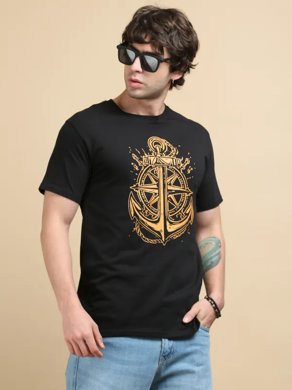 Black_Anchored_Compass__Cotton_Round_Neck_T-Shirt