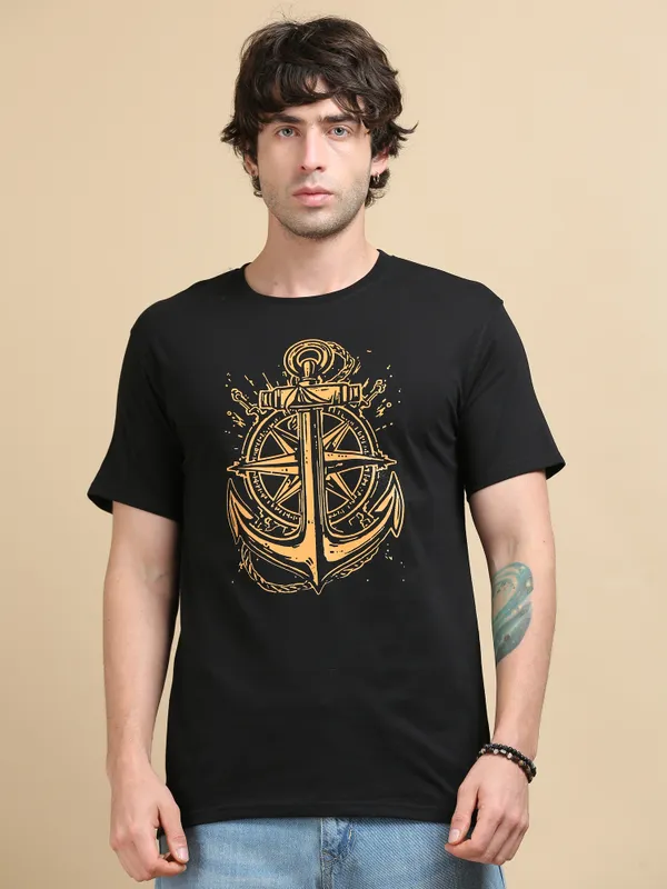 Black_Anchored_Compass__Cotton_Round_Neck_T-Shirt