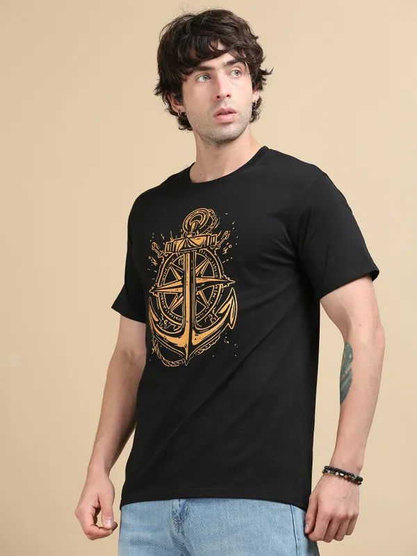 Black_Anchored_Compass__Cotton_Round_Neck_T-Shirt