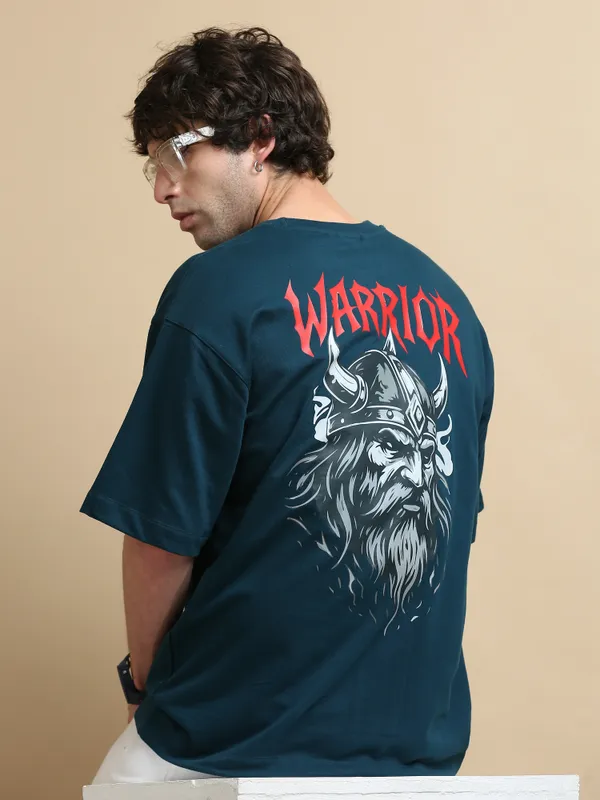 Teal_Blue_Ironfang_Warrior_Cotton_Oversized_T-Shirt_For_Men