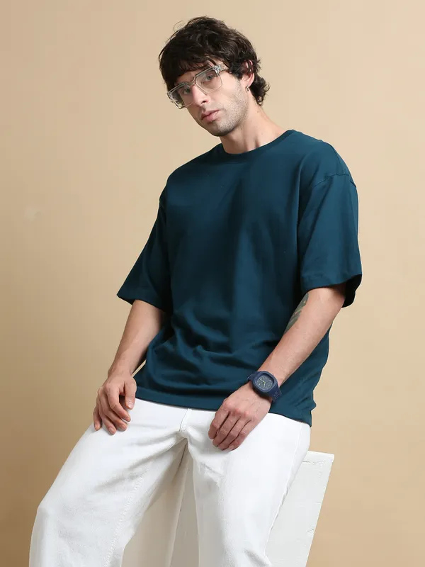 Teal_Blue_Ironfang_Warrior_Cotton_Oversized_T-Shirt_For_Men