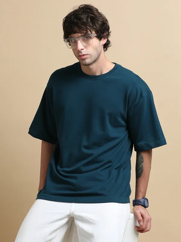 Teal_Blue_Ironfang_Warrior_Cotton_Oversized_T-Shirt_For_Men
