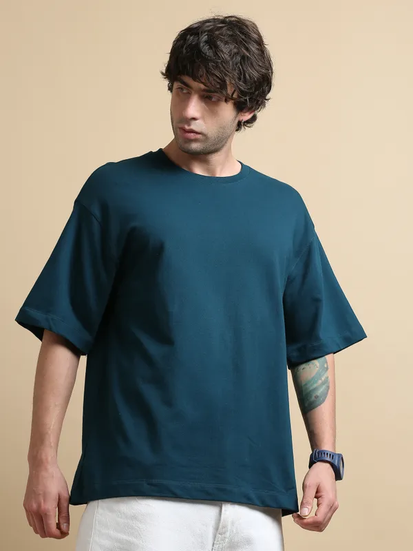 Teal_Blue_Ironfang_Warrior_Cotton_Oversized_T-Shirt_For_Men
