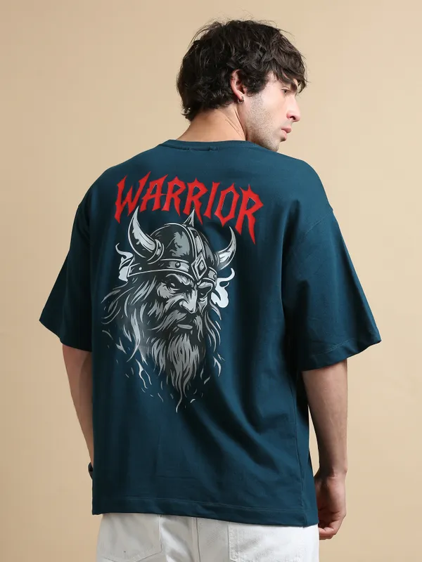 Teal_Blue_Ironfang_Warrior_Cotton_Oversized_T-Shirt_For_Men
