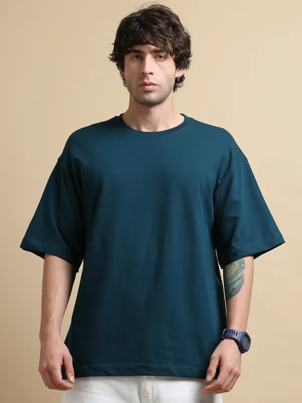 Teal_Blue_Ironfang_Warrior_Cotton_Oversized_T-Shirt_For_Men
