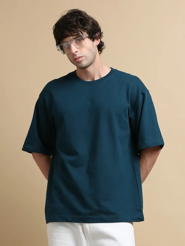 Teal_Blue_Ironfang_Warrior_Cotton_Oversized_T-Shirt_For_Men