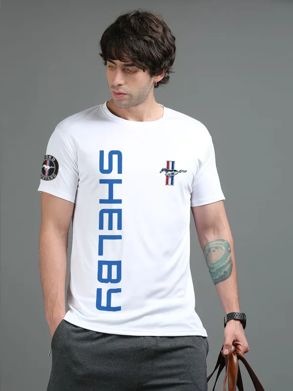 L U X E Shelby Racer White Performance Cotton T-Shirt - Image 1