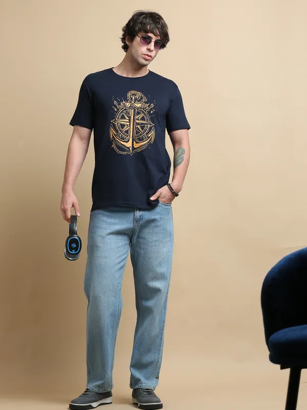 Navy_Blue_Anchored_Compass__Cotton_Round_Neck_T-Shirt