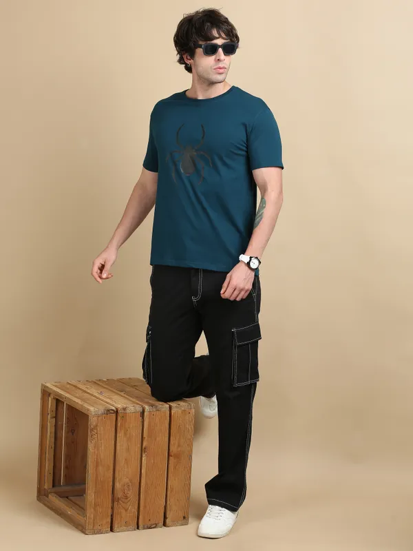 Teal_Blue_Obsidian_Spider__Premium_Round_Neck_T-Shirt