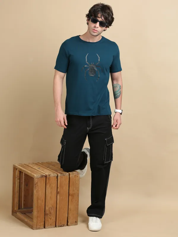 Teal_Blue_Obsidian_Spider__Premium_Round_Neck_T-Shirt